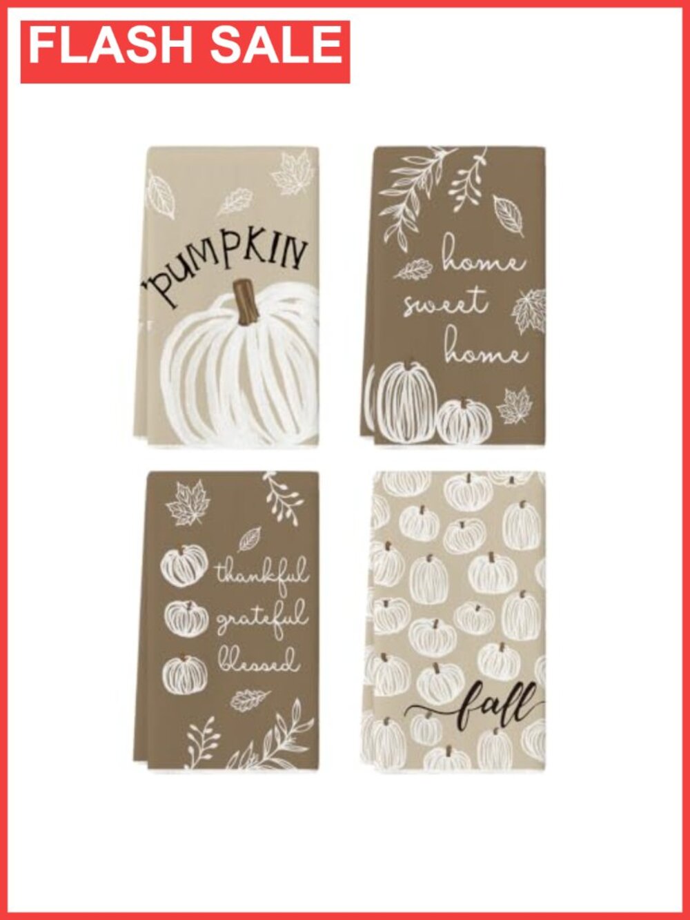Pumpkin Fall Kitchen Dish Towels Set of 4 18x26 Inch Absorbent Polyester